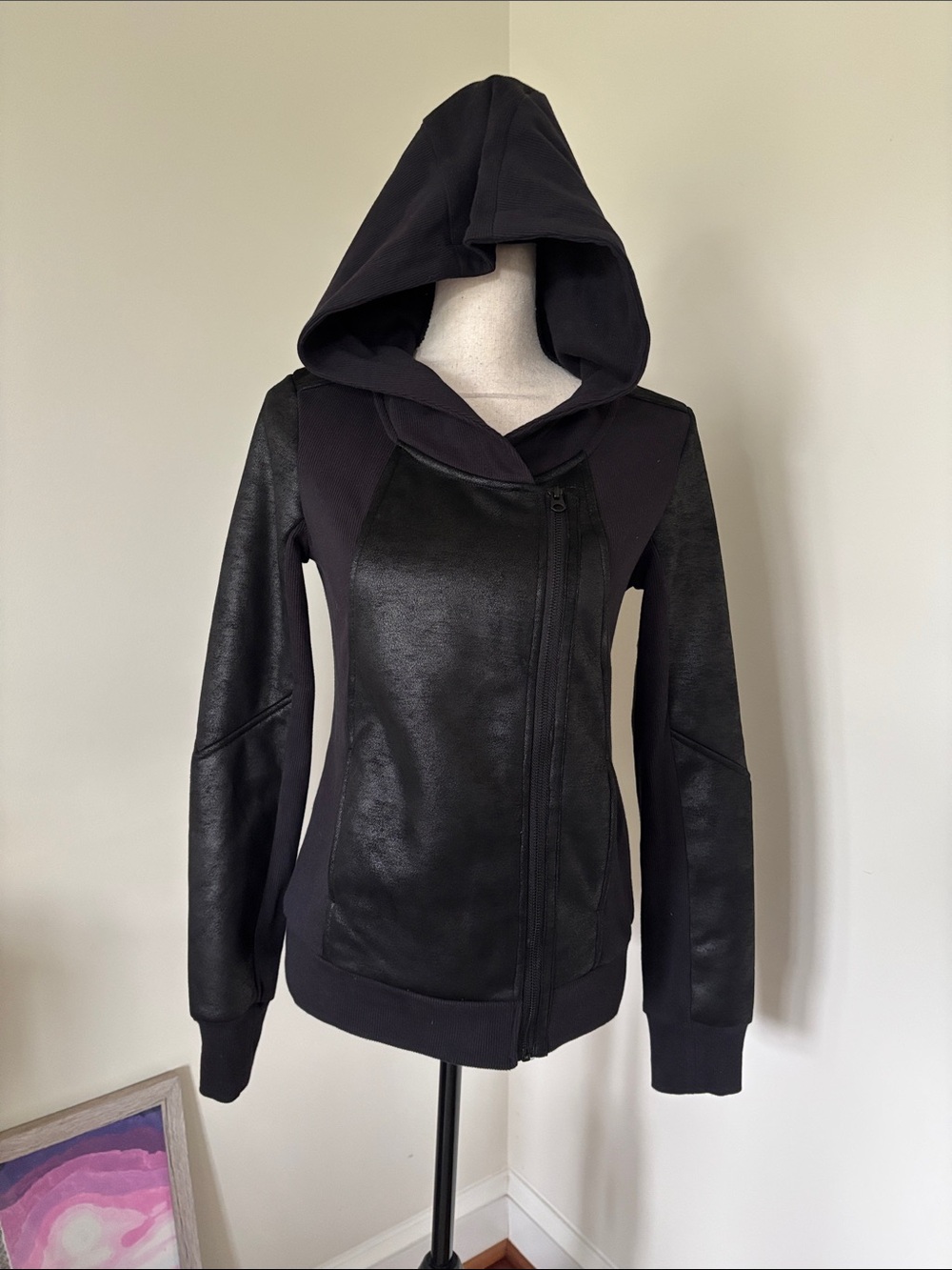 Black Hooded Moto-Style Jacket